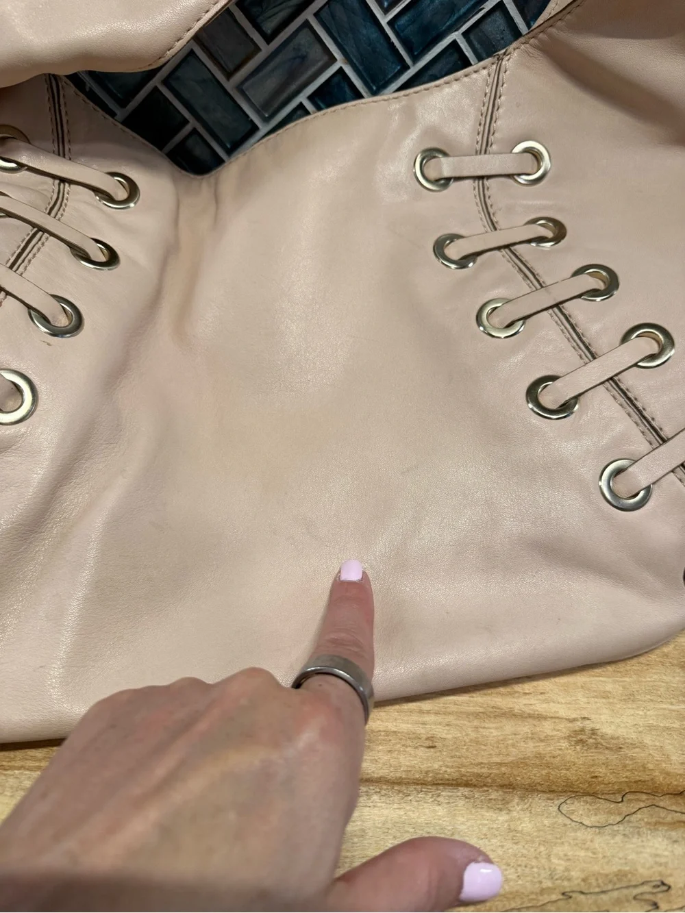 Michael Kors Blush Leather Tassel Hobo with Gold Eyelets